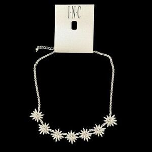 INC Silver-Tone Pavé Star Frontal Party Statement 17” Necklace 3" extender